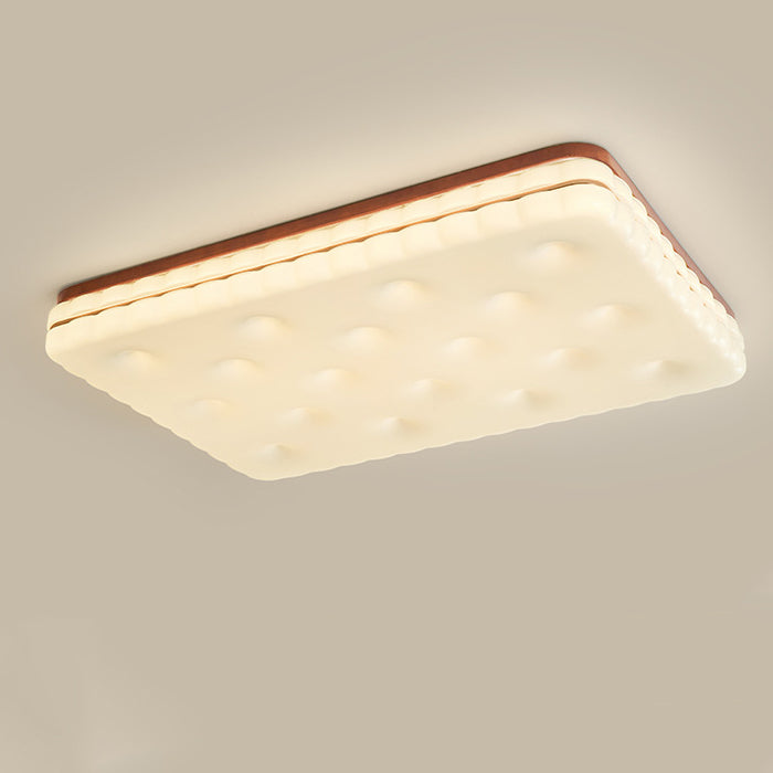 Contemporary Creative Round Square Rectangle Cookie Rubberwood Acrylic LED Flush Mount Ceiling Light For Living Room