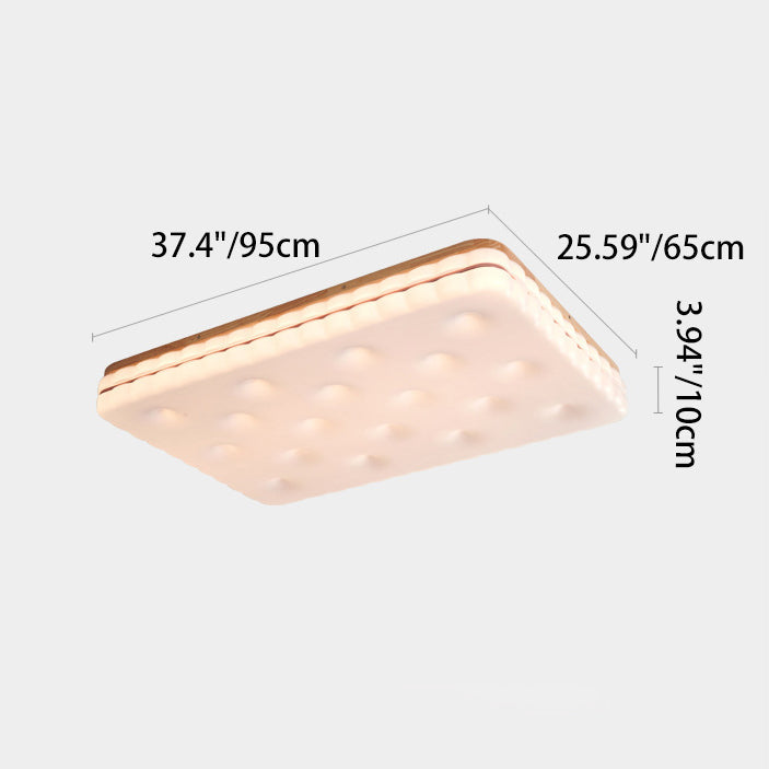 Contemporary Creative Round Square Rectangle Cookie Rubberwood Acrylic LED Flush Mount Ceiling Light For Living Room