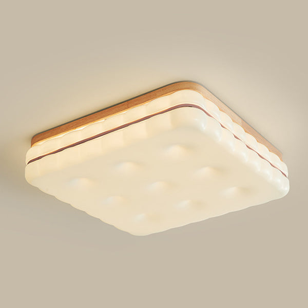 Contemporary Creative Round Square Rectangle Cookie Rubberwood Acrylic LED Flush Mount Ceiling Light For Living Room