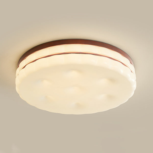 Contemporary Creative Round Square Rectangle Cookie Rubberwood Acrylic LED Flush Mount Ceiling Light For Living Room