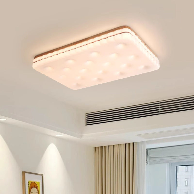 Contemporary Creative Round Square Rectangle Cookie Rubberwood Acrylic LED Flush Mount Ceiling Light For Living Room