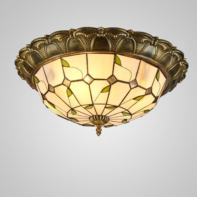 مصباح سقف LED تقليدي على شكل قبة دائرية على الطراز الأوروبي مصنوع من الحديد والزجاج لغرفة المعيشة