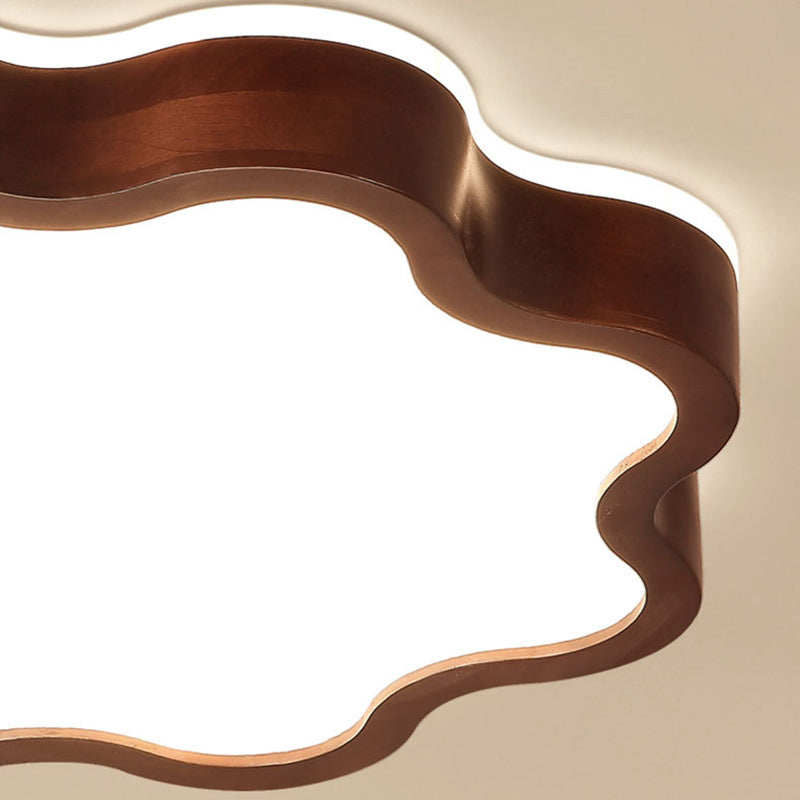Contemporary Creative Cloud Shape Wood Grain Rubberwood Acrylic Shade LED Flush Mount Ceiling Light For Living Room