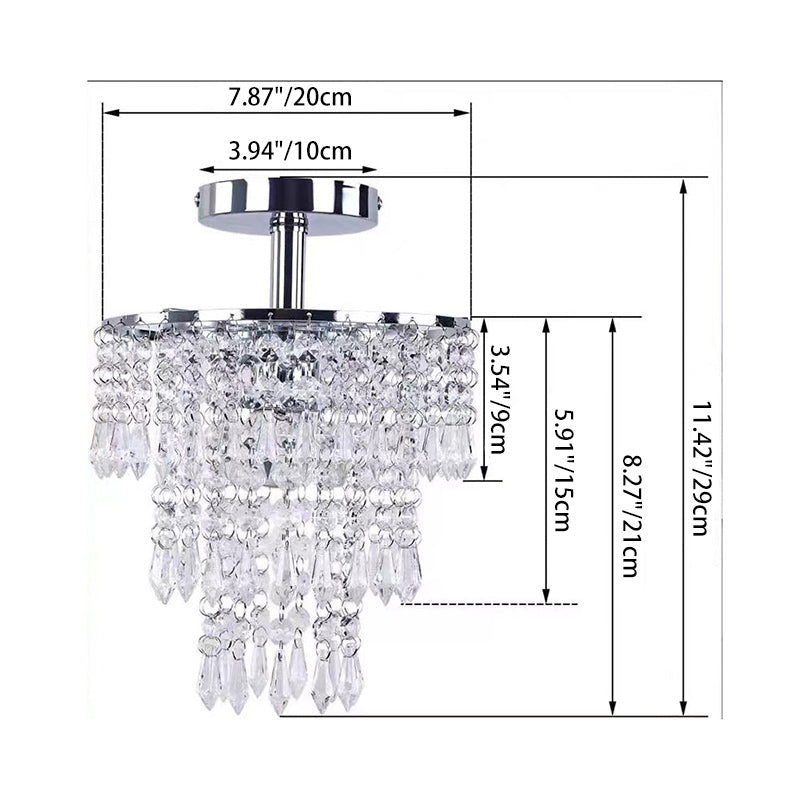 Modern Luxury Multi-Layer Round Crystal Iron Frame 1-Light Semi-Flush Mount Ceiling Light For Living Room