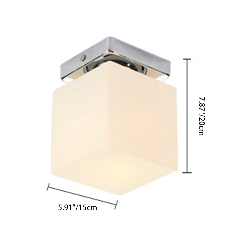 Modern Minimalist Square Metal Base Glass Shade 1-Light Semi-Flush Mount Ceiling Light For Living Room