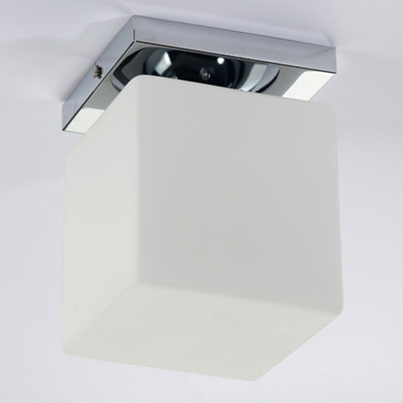 Modern Minimalist Square Metal Base Glass Shade 1-Light Semi-Flush Mount Ceiling Light For Living Room