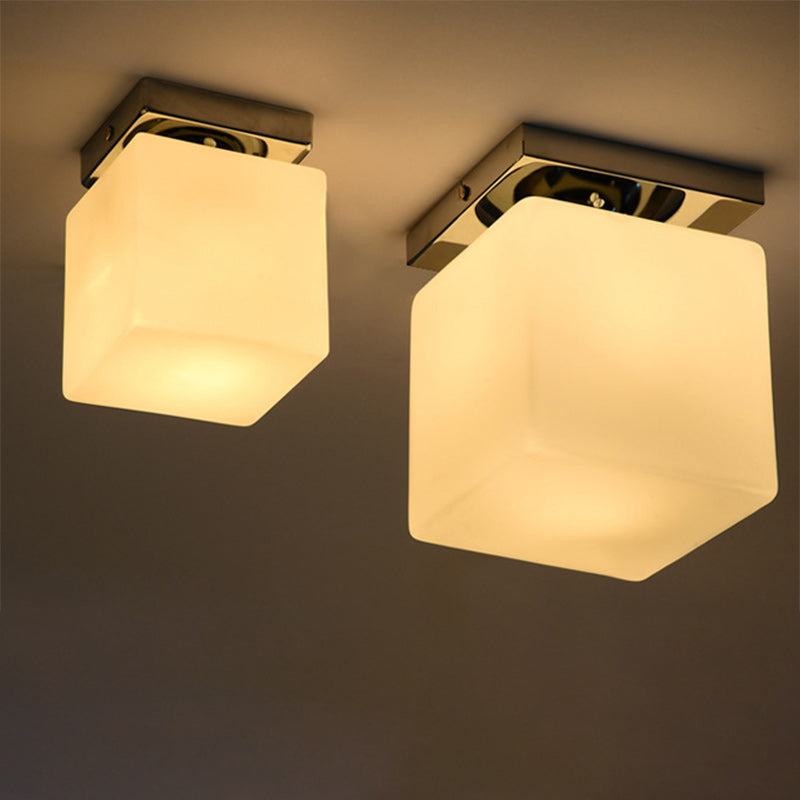 Modern Minimalist Square Metal Base Glass Shade 1-Light Semi-Flush Mount Ceiling Light For Living Room