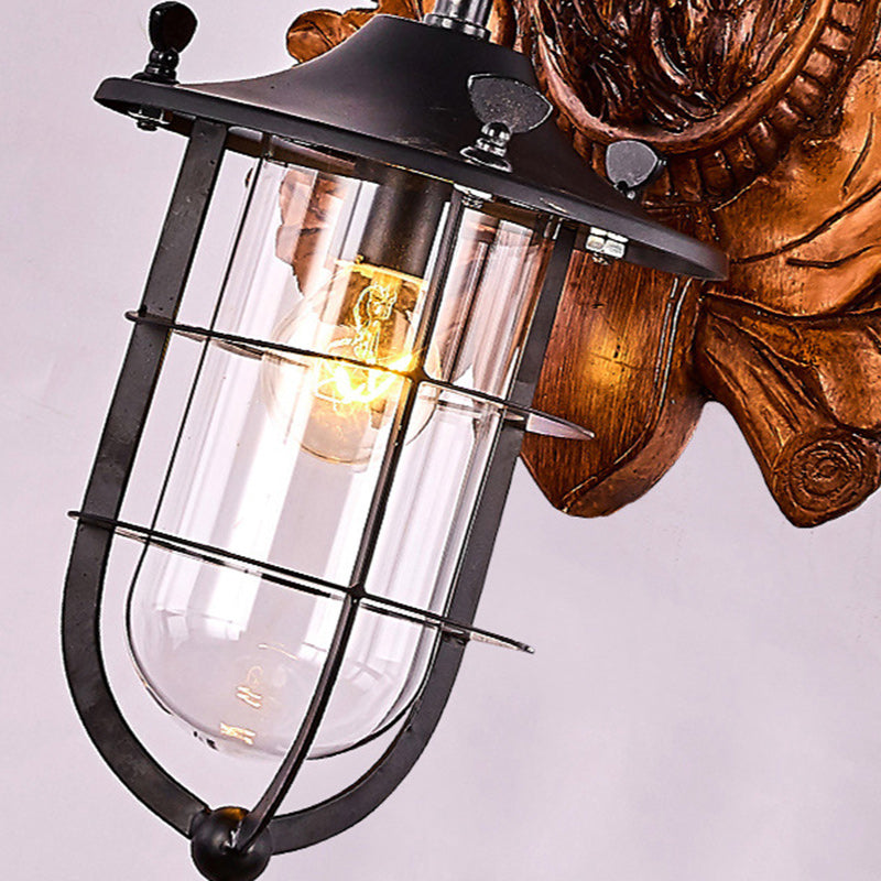 Contemporary Creative Deer Antler Iron Resin Frame Crystal Shade 1-Light Wall Sconce Lamp For Living Room