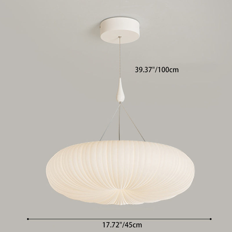 Contemporary Creative Cream Round Striped Iron Acrylic Shade LED Pendant Light For Living Room