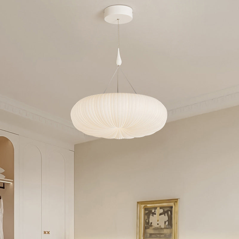 Contemporary Creative Cream Round Striped Iron Acrylic Shade LED Pendant Light For Living Room