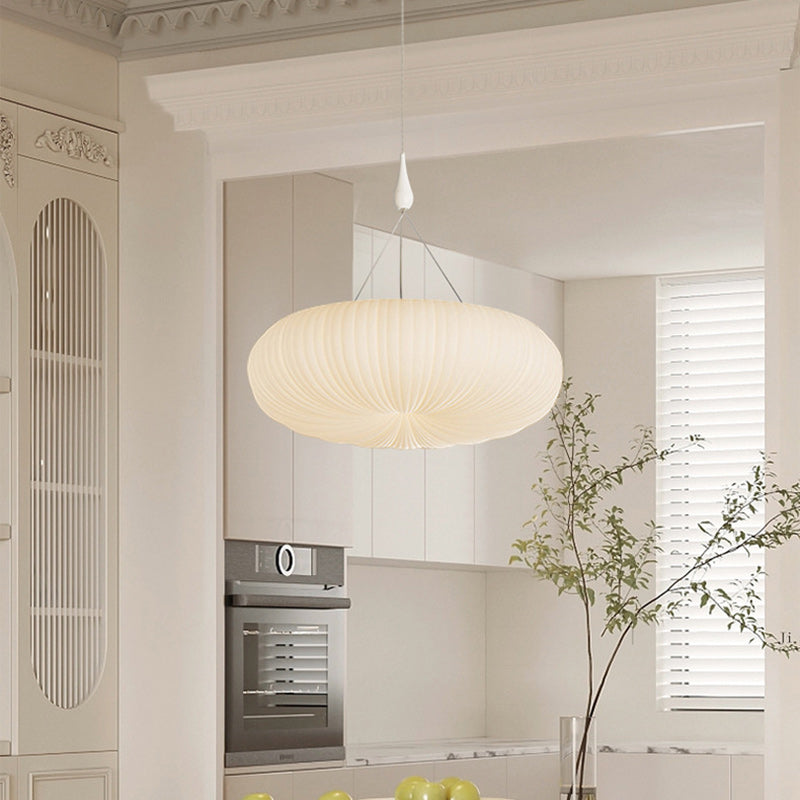 Contemporary Creative Cream Round Striped Iron Acrylic Shade LED Pendant Light For Living Room