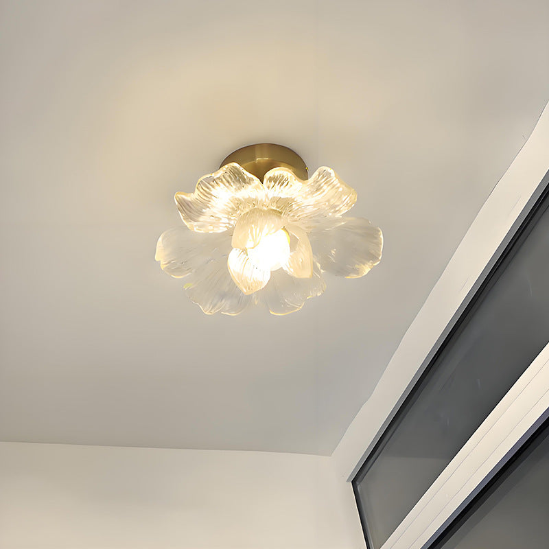 Modern Minimalist Petal Hardware Glass 1-Light Semi-Flush Mount Ceiling Light For Living Room
