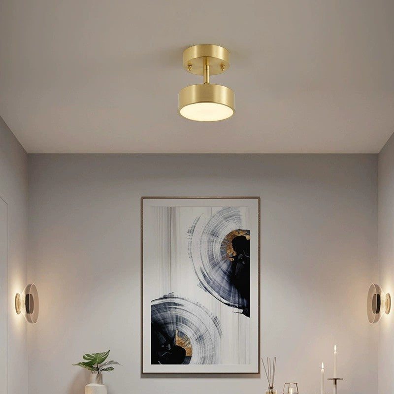 Modern Luxury Adjustable Angle Round Copper Acrylic LED Semi-Flush Mount Ceiling Light For Living Room