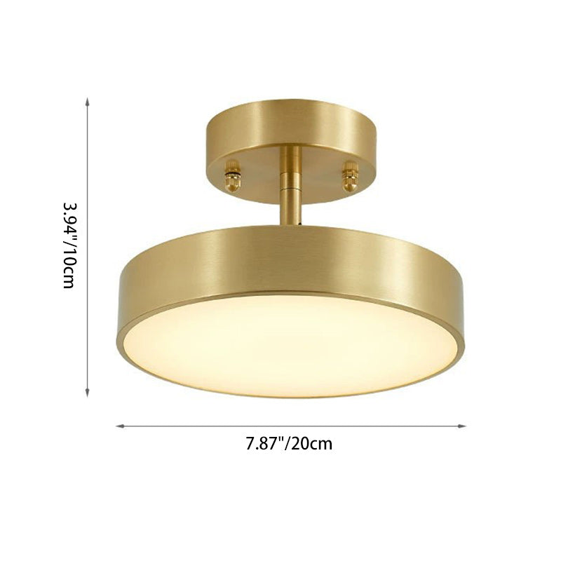 Modern Luxury Adjustable Angle Round Copper Acrylic LED Semi-Flush Mount Ceiling Light For Living Room