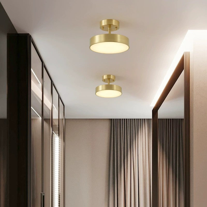 Modern Luxury Adjustable Angle Round Copper Acrylic LED Semi-Flush Mount Ceiling Light For Living Room
