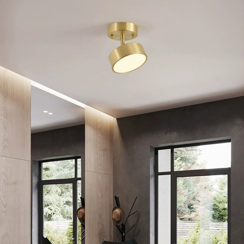 Modern Luxury Adjustable Angle Round Copper Acrylic LED Semi-Flush Mount Ceiling Light For Living Room