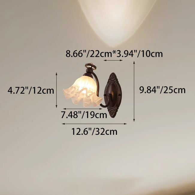 Traditional Vintage Bell Orchid Hardware Curved Rod Glass Shade 1-Light Wall Sconce Lamp For Living Room