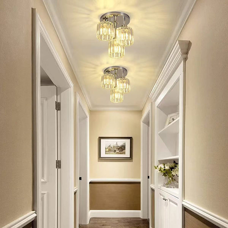 Modern Minimalist Round Iron Crystal Shade 3-Light Flush Mount Ceiling Light For Living Room