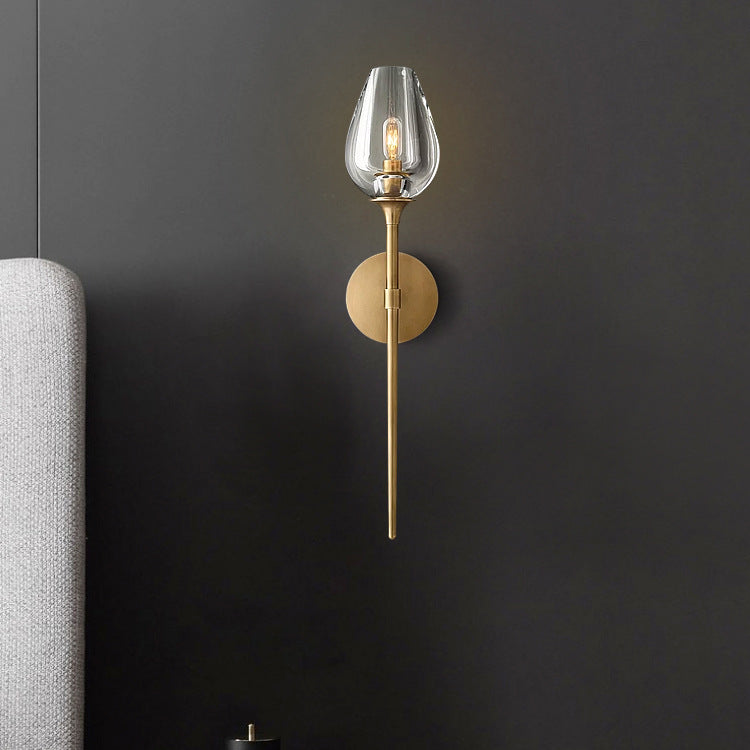 Contemporary Nordic Round Cylinder Cup Shape Copper Frame Crystal Shade 1/2 Light Wall Sconce Lamp For Bedroom