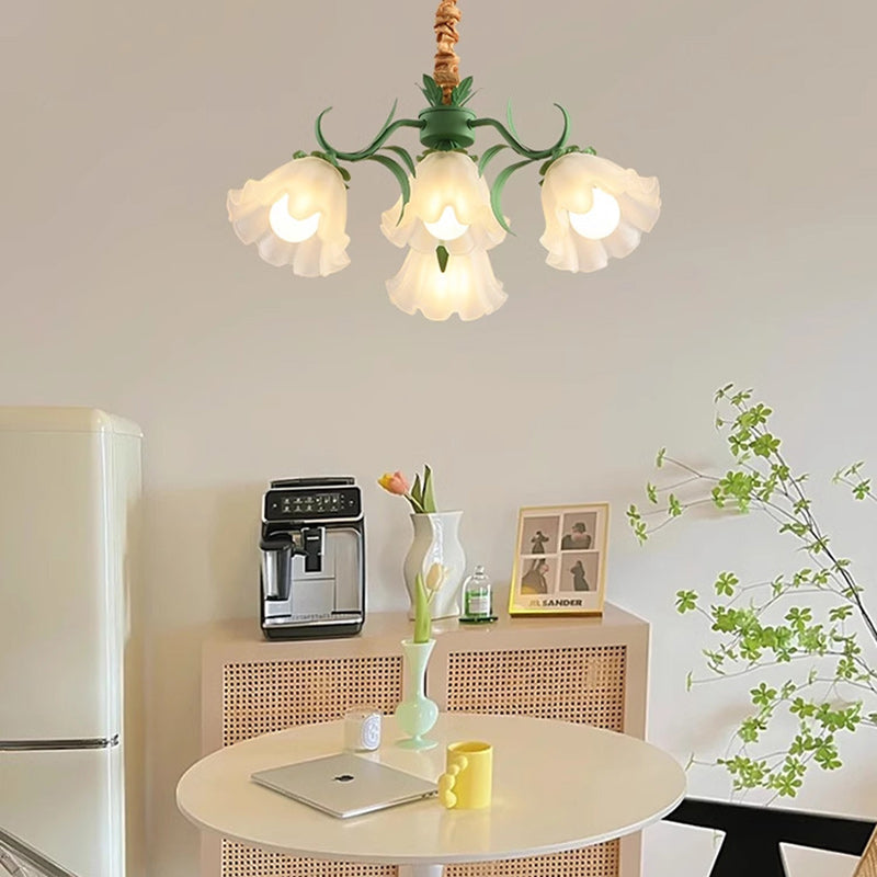 Traditional French Leaf Flower Glass Shade Hardware Frame 4/6/7/9 Light Chandelier For Living Room