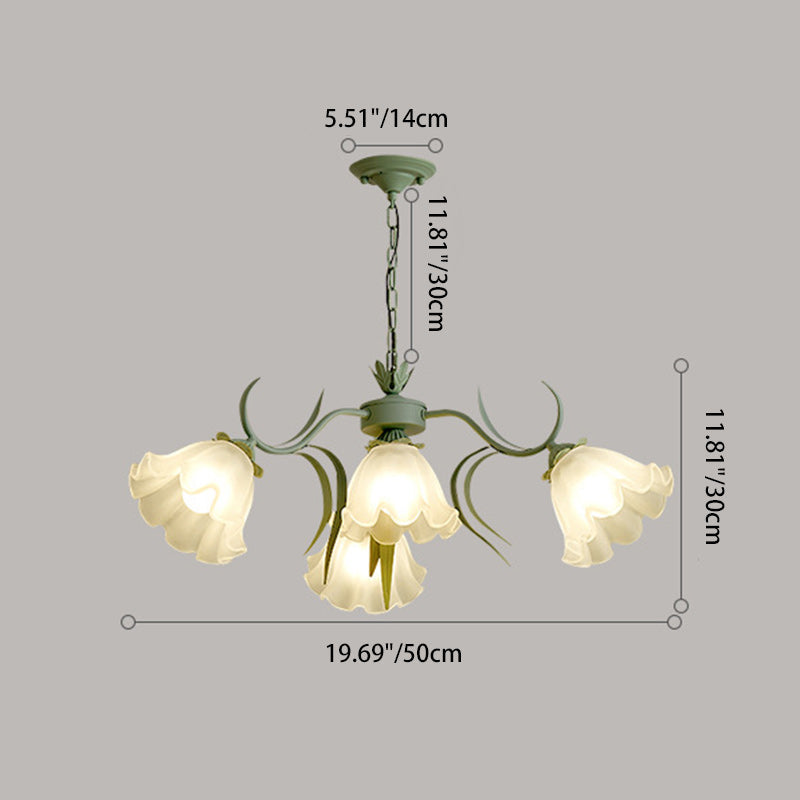 Traditional French Leaf Flower Glass Shade Hardware Frame 4/6/7/9 Light Chandelier For Living Room