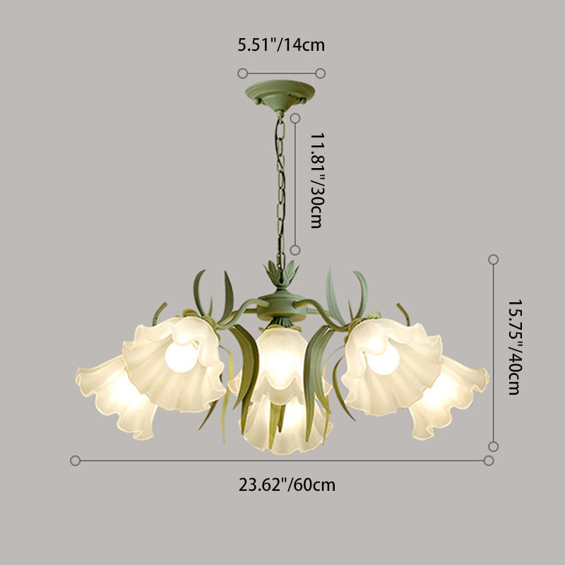 Traditional French Leaf Flower Glass Shade Hardware Frame 4/6/7/9 Light Chandelier For Living Room