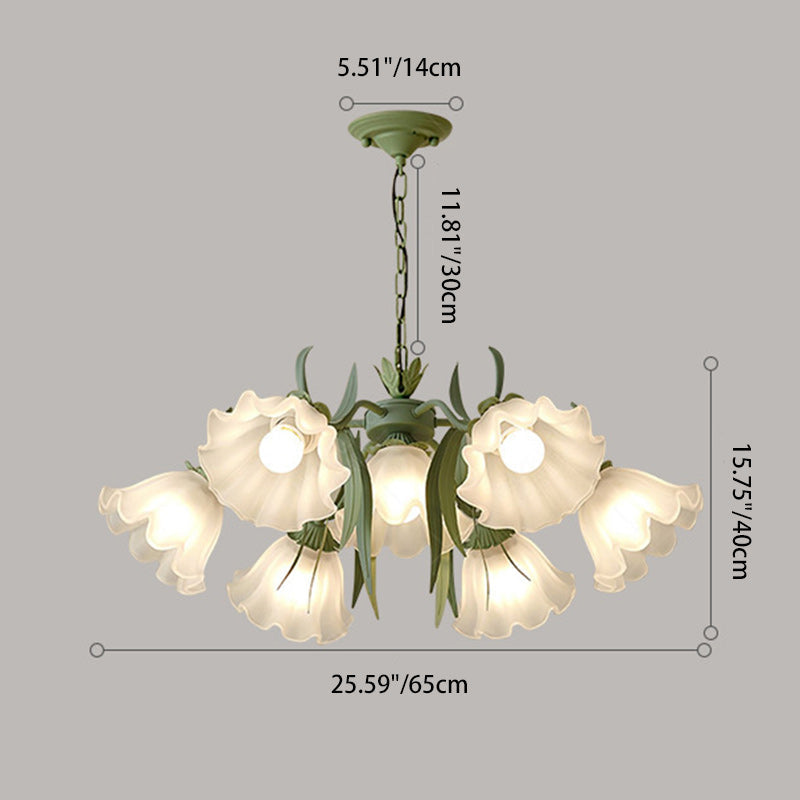 Traditional French Leaf Flower Glass Shade Hardware Frame 4/6/7/9 Light Chandelier For Living Room