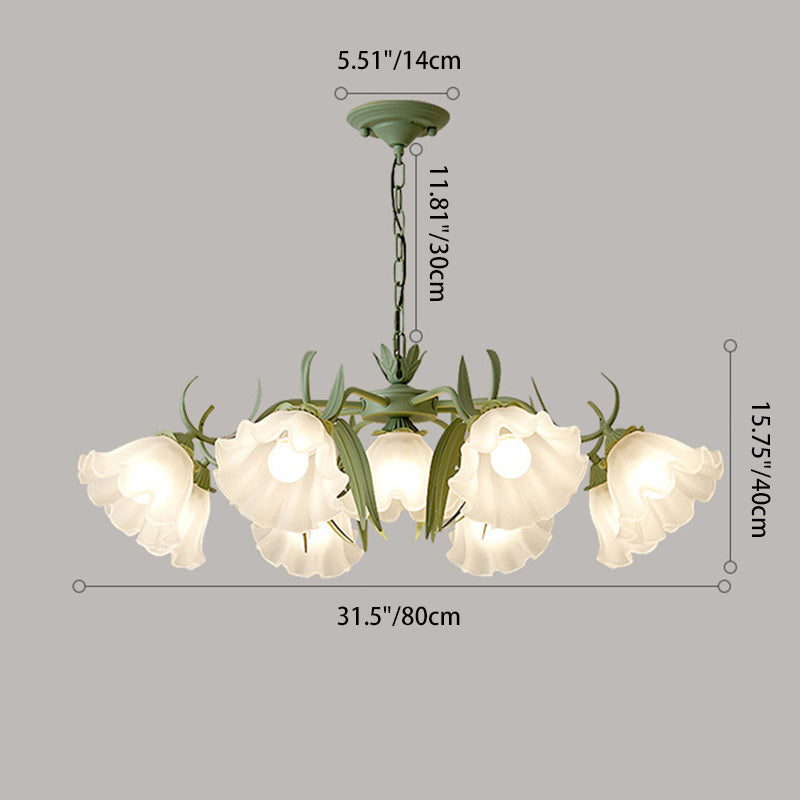 Traditional French Leaf Flower Glass Shade Hardware Frame 4/6/7/9 Light Chandelier For Living Room