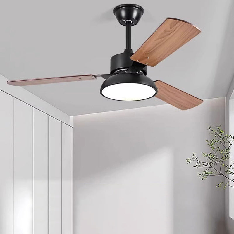 Modern Minimalist Round Solid Wood Fan Blade Iron Acrylic Shade LED Downrods Ceiling Fan Light For Living Room