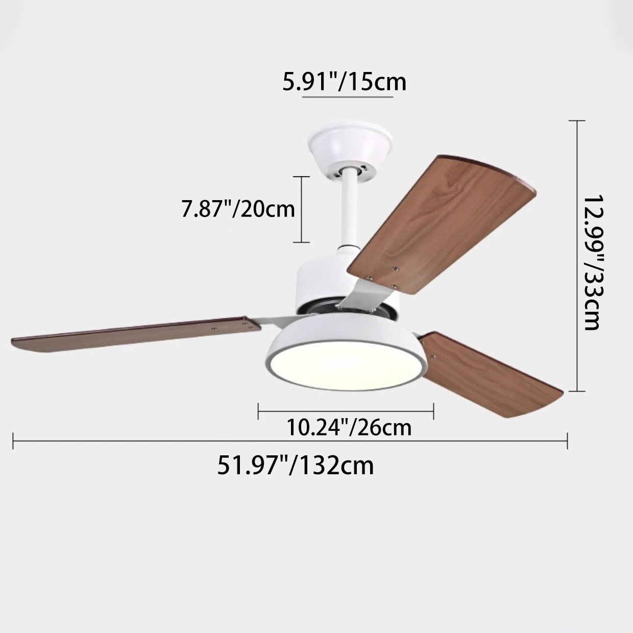 Modern Minimalist Round Solid Wood Fan Blade Iron Acrylic Shade LED Downrods Ceiling Fan Light For Living Room