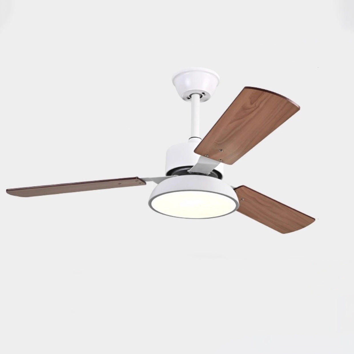 Modern Minimalist Round Solid Wood Fan Blade Iron Acrylic Shade LED Downrods Ceiling Fan Light For Living Room