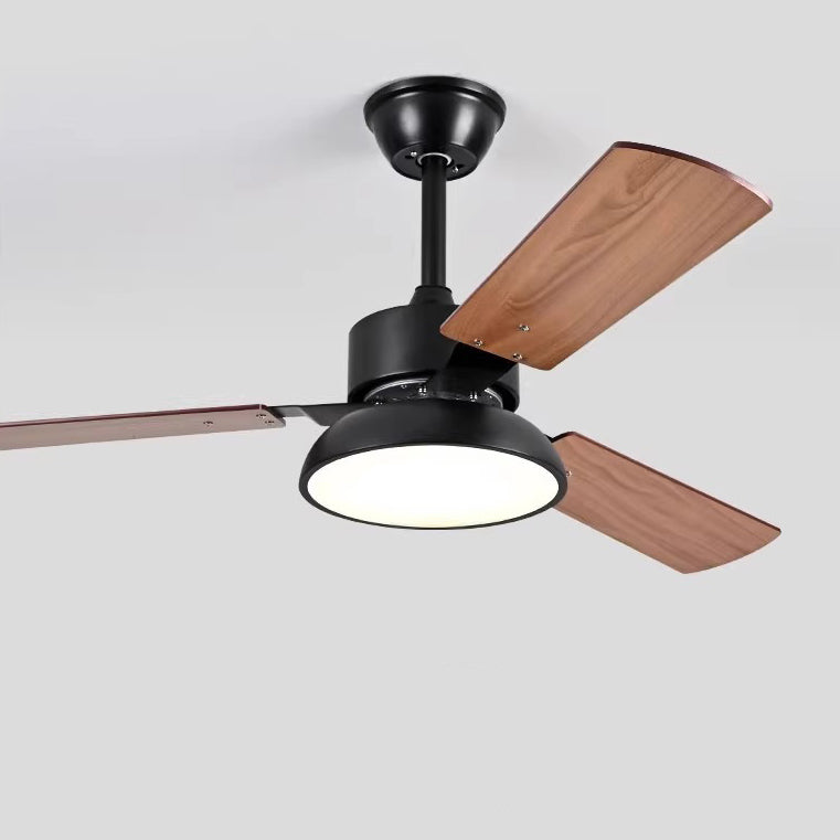 Modern Minimalist Round Solid Wood Fan Blade Iron Acrylic Shade LED Downrods Ceiling Fan Light For Living Room