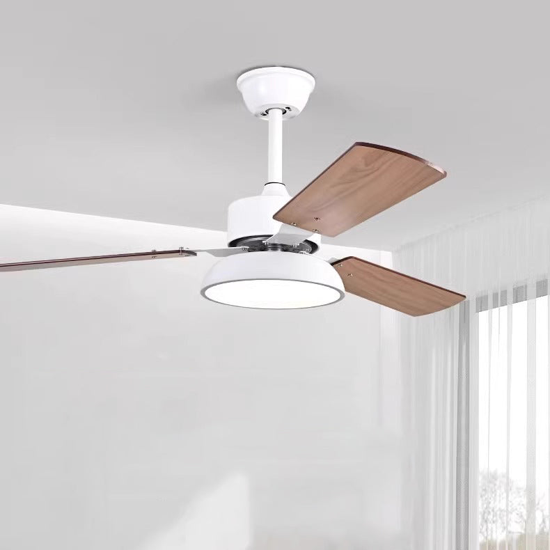 Modern Minimalist Round Solid Wood Fan Blade Iron Acrylic Shade LED Downrods Ceiling Fan Light For Living Room