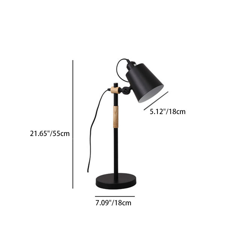 Modern Minimalist Cylinder Wood Hardware 1-Light Study Table Lamp For Bedroom