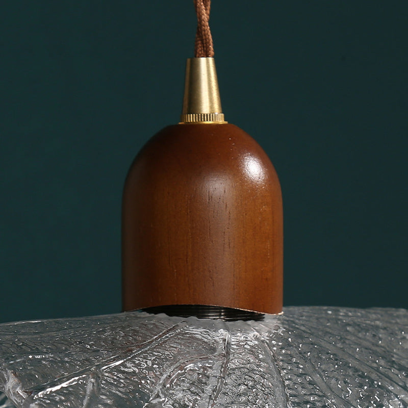 Traditional Vintage Floral Brass Wood Glass Shade 1-Light Pendant Light For Living Room