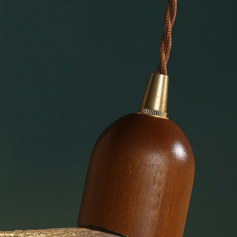 Traditional Vintage Floral Brass Wood Glass Shade 1-Light Pendant Light For Living Room