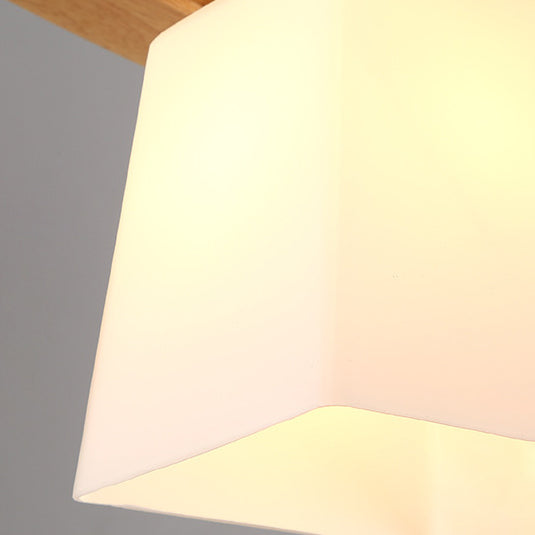 Contemporary Nordic Rectangular Trapezoidal Glass Shade Wooden Frame 3-Light Island Light Chandelier For Dining Room