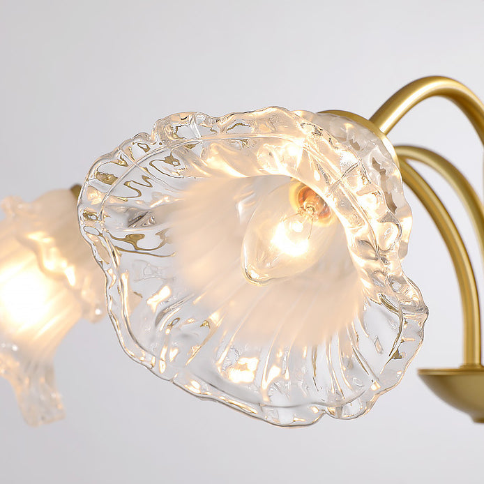 Traditional French Branch Curved Rod Flared Flower Iron Glass 5/6/8/10 Light Chandelier For Living Room