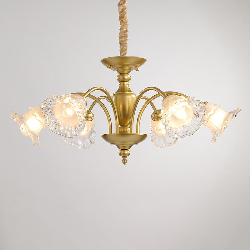 Traditional French Branch Curved Rod Flared Flower Iron Glass 5/6/8/10 Light Chandelier For Living Room