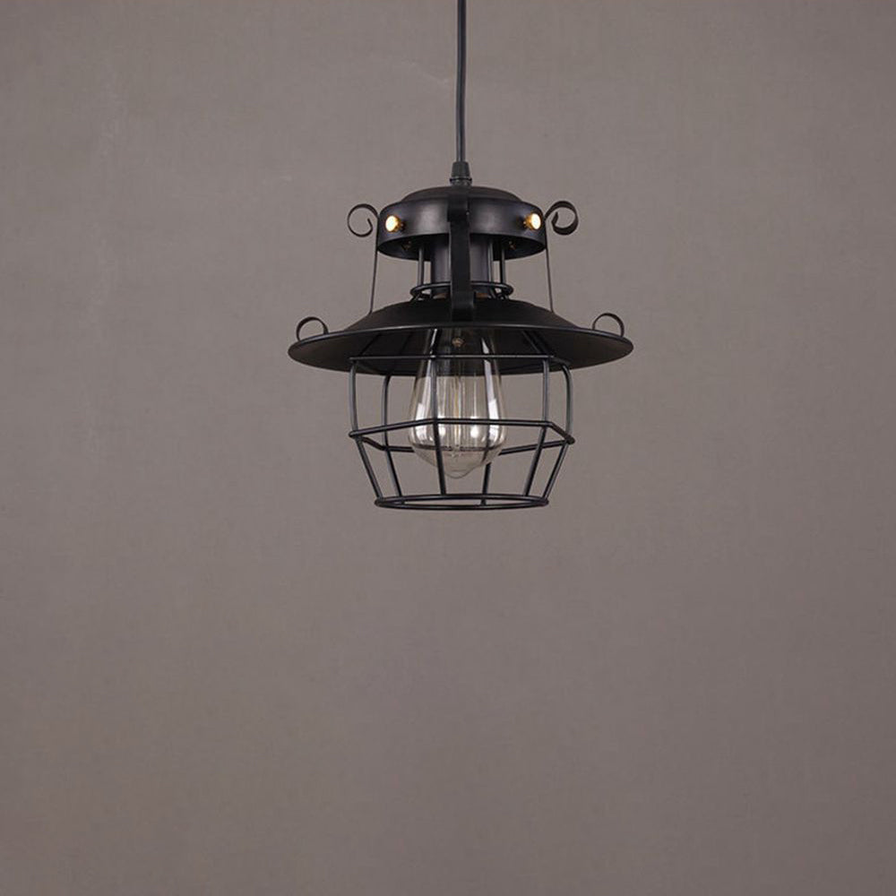 Contemporary Industrial Round Hollow Out Iron Cage 1-Light Pendant Light For Living Room