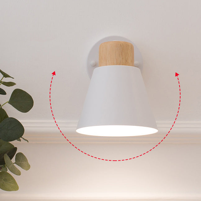 Modern Minimalist Round Horn Shape Wooden Iron 1-Light Wall Sconce Lamp For Bedroom