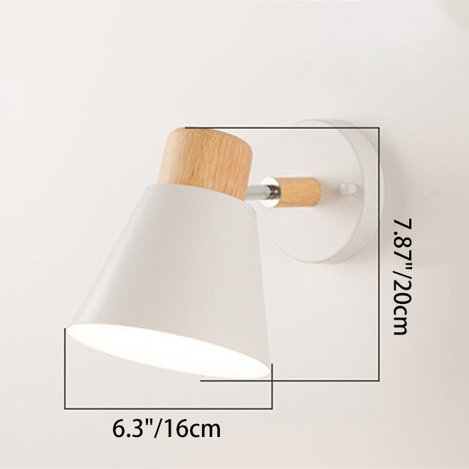 Modern Minimalist Round Horn Shape Wooden Iron 1-Light Wall Sconce Lamp For Bedroom