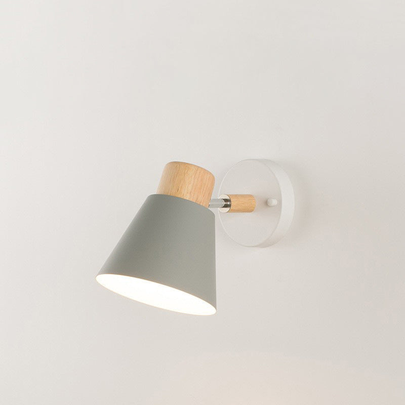 Modern Minimalist Round Horn Shape Wooden Iron 1-Light Wall Sconce Lamp For Bedroom