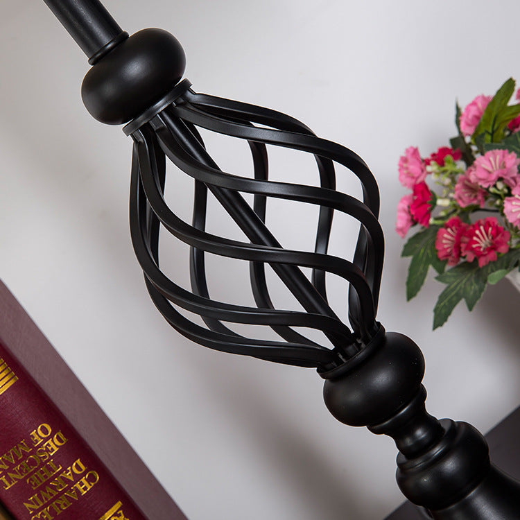 Modern Mid-Century Cylinder Round Fabric Shade Iron Base 1-Light Table Lamp For Bedroom