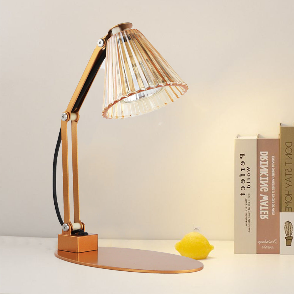 Modern Minimalist Romantic Collapsible Cylinder Striped Iron Glass Shade 1-Light Aroma Melting Wax Table Lamp For Bedroom