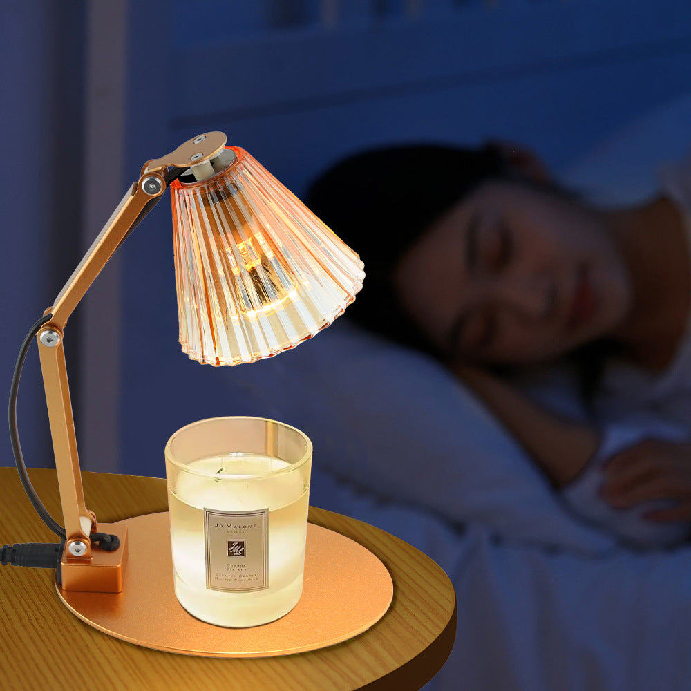 Modern Minimalist Romantic Collapsible Cylinder Striped Iron Glass Shade 1-Light Aroma Melting Wax Table Lamp For Bedroom