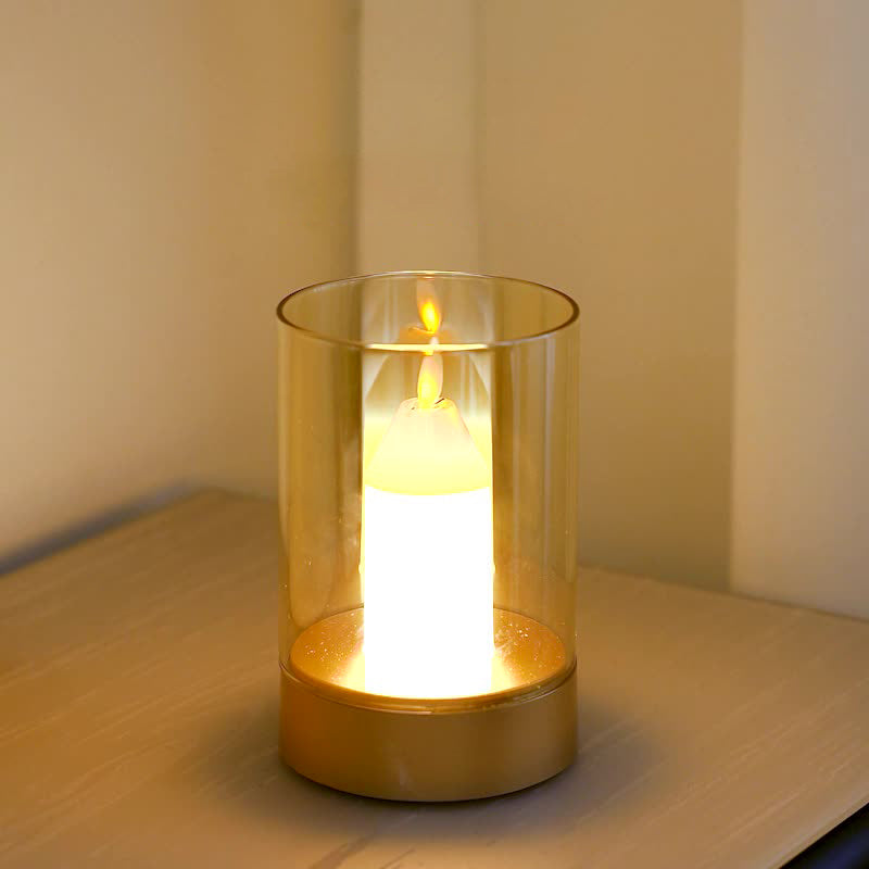 Modern Art Deco Sensible Cylinder Candlestick Glass ABS LED Table Lamp For Living Room