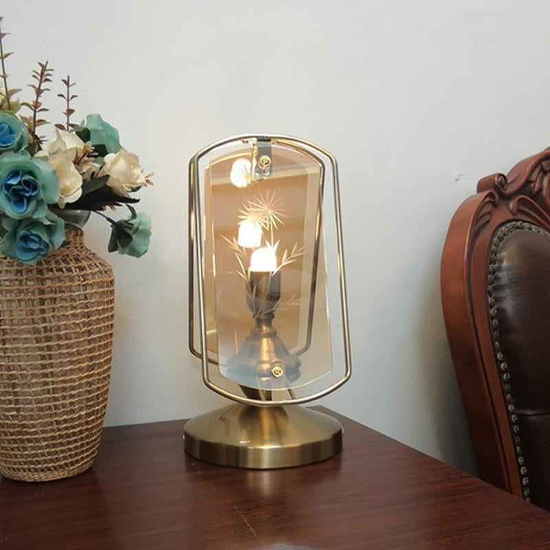 Modern Art Deco Rectangle Clip Corner Candle Holder Iron Acrylic 1-Light Table Lamp For Living Room