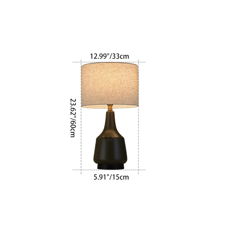 Contemporary Scandinavian Brass Ceramic Fabric Tapered Cylindrical Shade 1-Light Table Lamp For Bedroom And Study