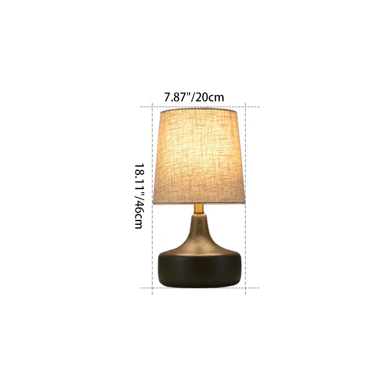 Contemporary Scandinavian Brass Ceramic Fabric Tapered Cylindrical Shade 1-Light Table Lamp For Bedroom And Study